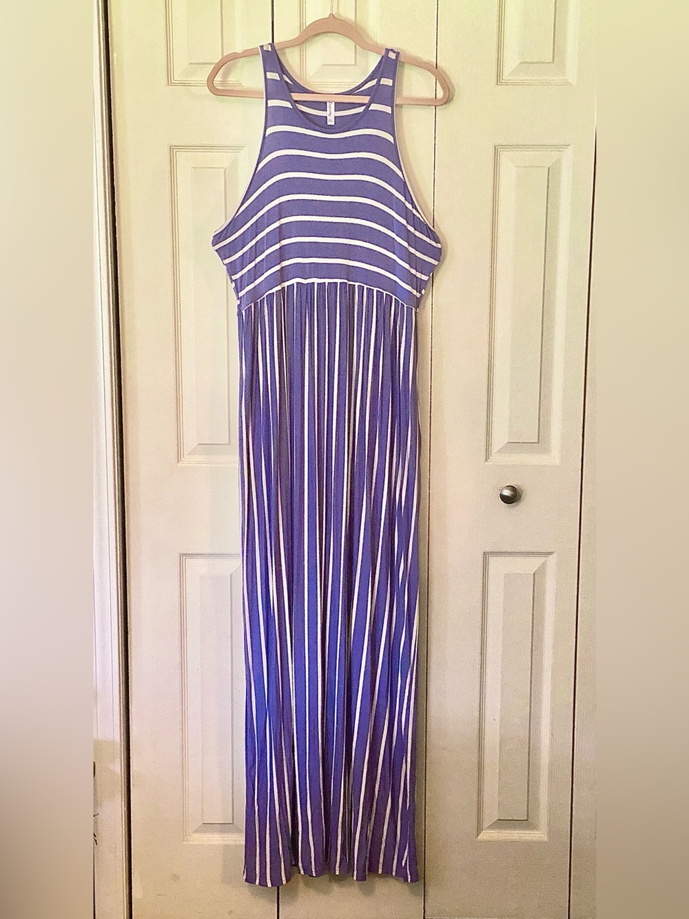 Striped Periwinkle & White Sleeveless Maxi Dress